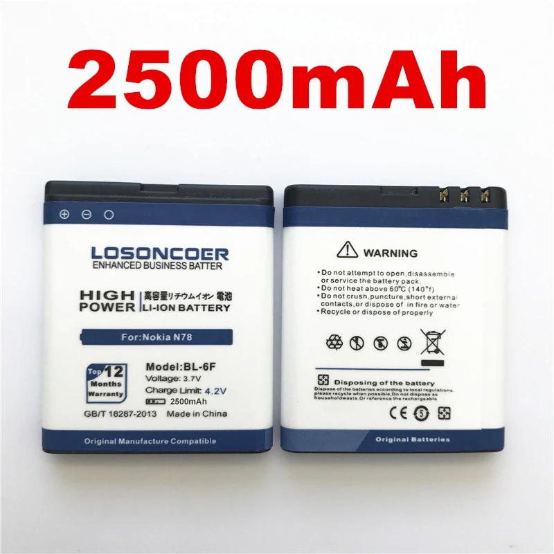 100% Оригинальный LOSONCOER BL 6F 2500 мАч Высококачественный аккумулятор для Nokia N78 N79 6788 6788I