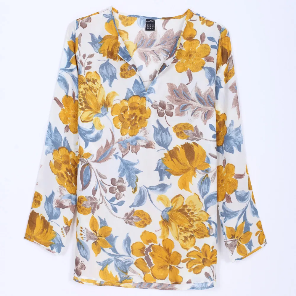 Женская блузка Vadim винтажная из шифона с длинным рукавом и треугольным вырезом