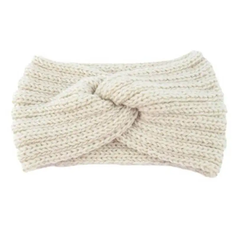 style 1 beige Женская широкая повязка на голову, тюрбан, зимняя теплая вязаная шерстяная лента для волос, одноцветная лента для волос с перекрестным узлом, аксессуары для волос для девочек - Цвет: style 1 beige