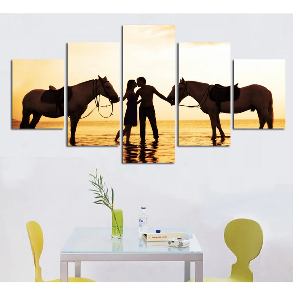 Холст для живописи Wall Art домашний декор Гостиная 5 панелей пару с плакаты лошадьми
