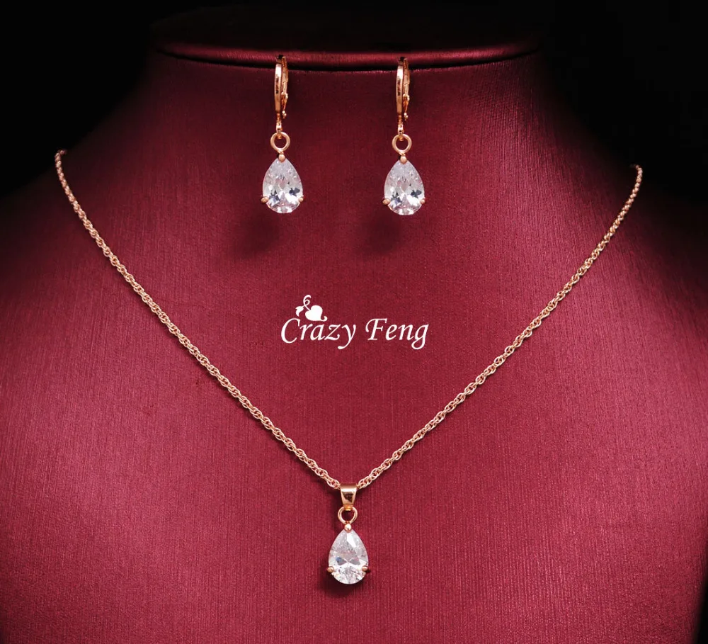 Комплект из колье и серёг с фианитом|set necklace earring|necklace earringwedding jewelry sets |