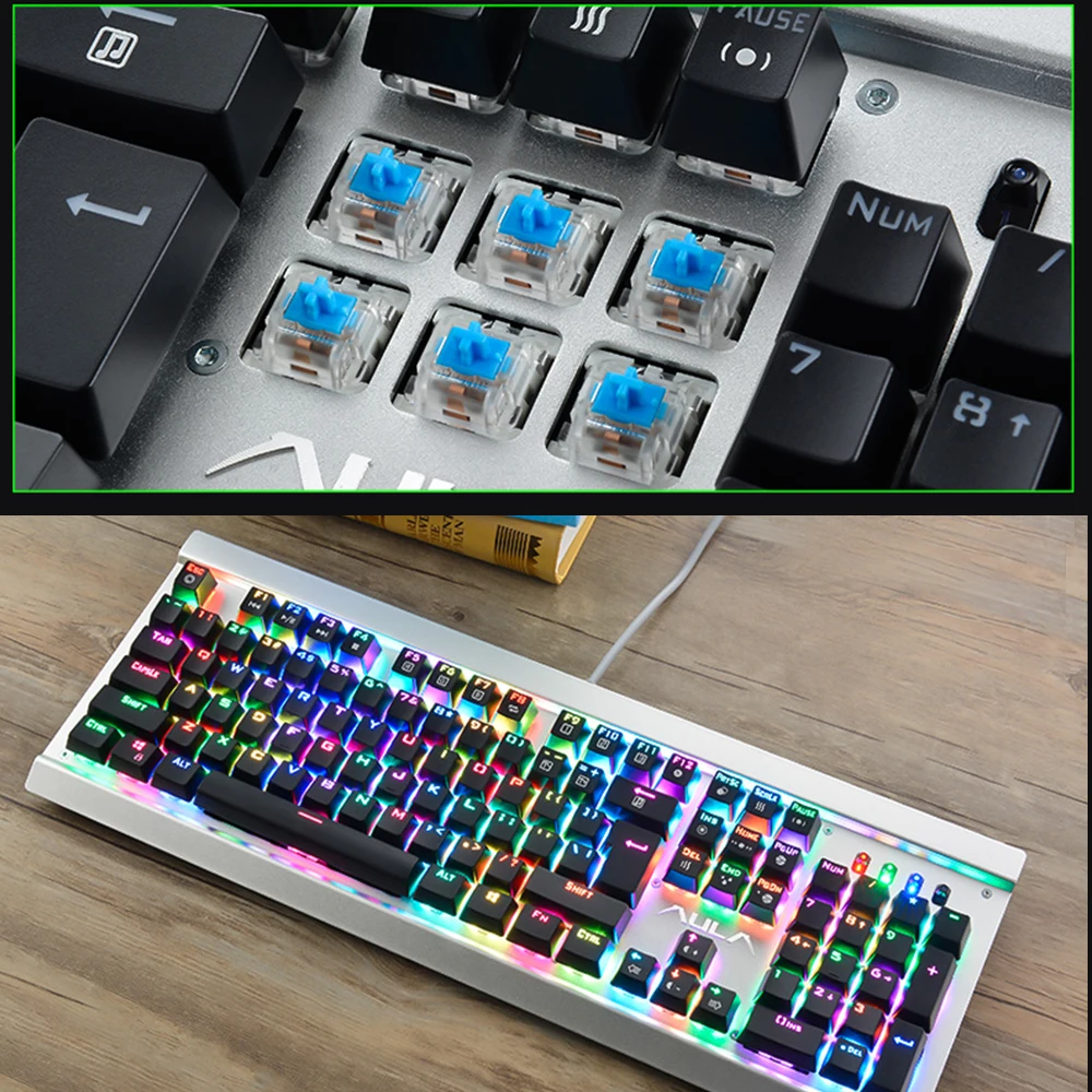 Механическая игровая клавиатура синий переключатель RGB подсветка Проводная 104 клавиш Механическая игровая клавиатура для планшетных настольных ПК Игр