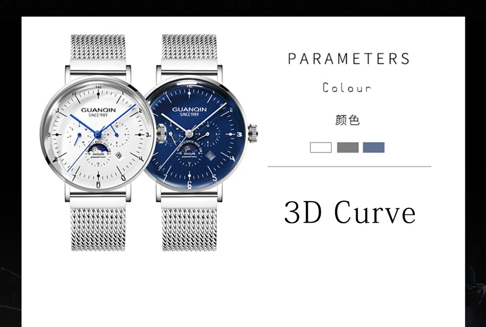 GUANQIN автоматические часы мужские Moon Phase Мужские механические часы лучший бренд Роскошные часы наручные часы из нержавеющей стали montre homme