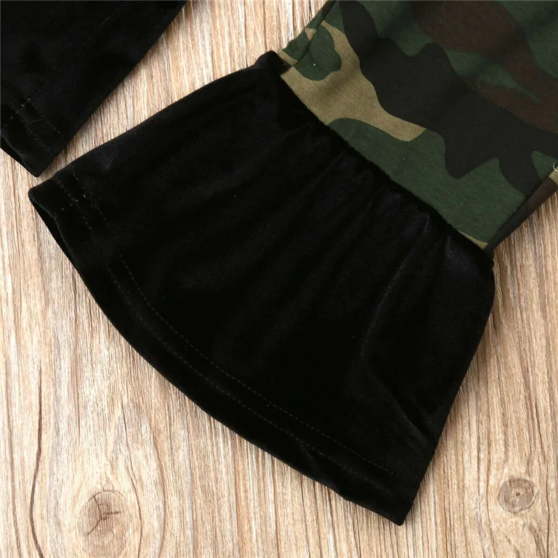 Летняя футболка для маленьких девочек топ камуфляжные штаны комплект одежды |