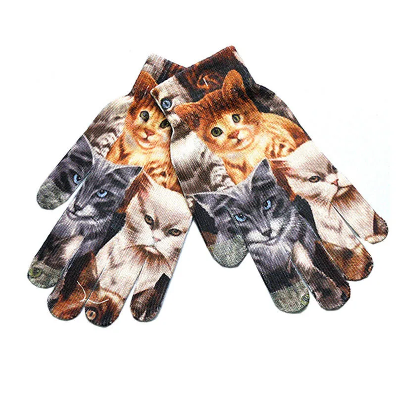 many cats Новые зимние теплые женские и мужские перчатки с сенсорным экраном, мягкие перчатки с 3D-принтом в виде кошачьей собаки, фруктового торта, сенсорные перчатки - Цвет: many cats
