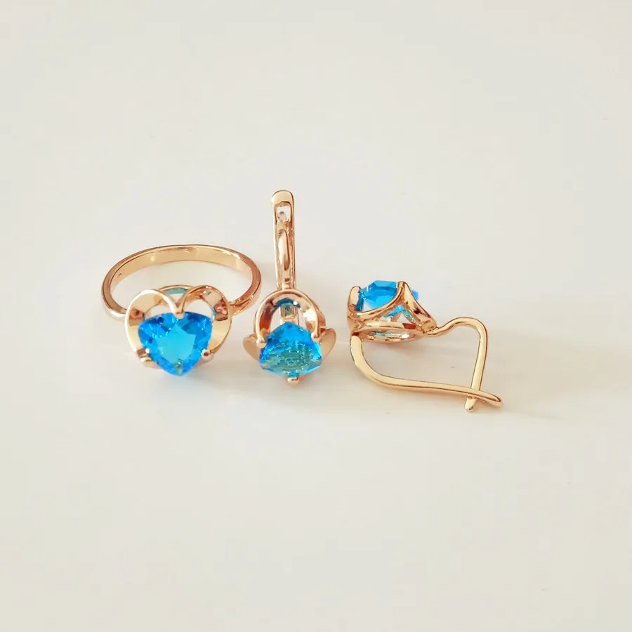 Комплект из колье и серёг с синим фианитом|jewelry sets for women|bridal jewelry setsfashion bridal |