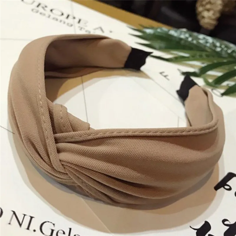 Chiffon 7 Одноцветная повязка на голову с перекрестным бантом для женщин, Корейская шифоновая повязка на голову, широкий обруч для волос, аксессуары для волос - Цвет: Chiffon 7