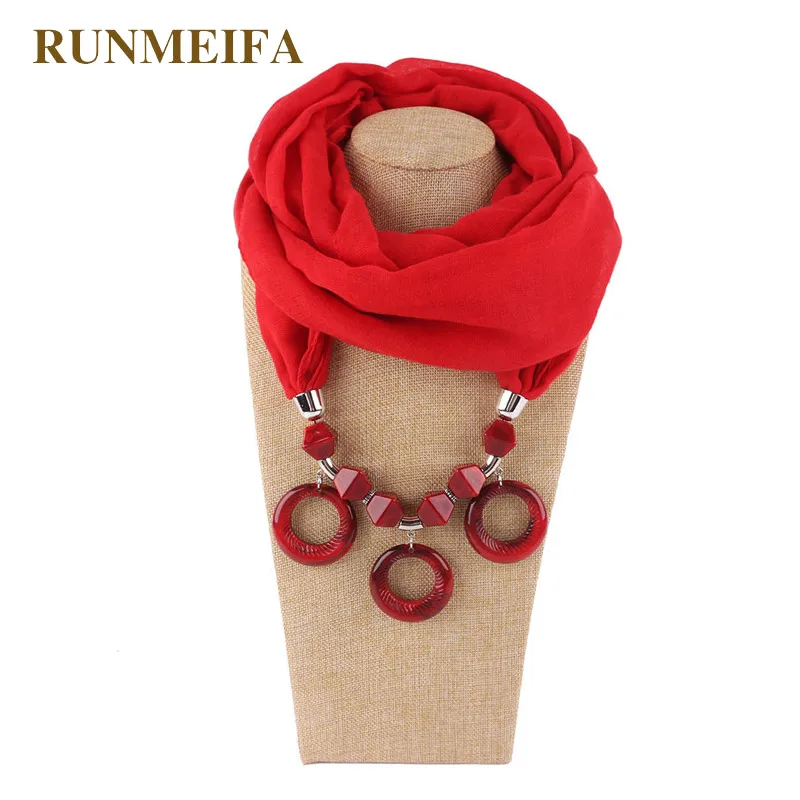 

RUNMEIFA New Necklace Pendant Scarf For Women Print Voile Scarf Foulard Femme Resin Glass Accessories Scarf Free Drop Shipping