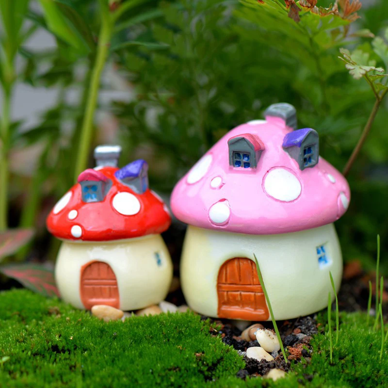 Kawaii Мини гриб дом украшения сада Изделия из смолы садовые для бонсай микро пейзаж