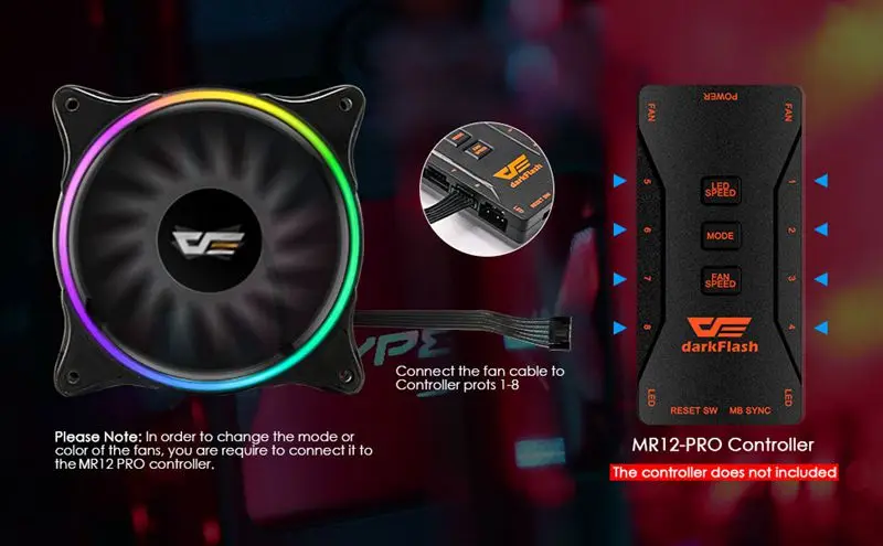 darkFlash RGB Case Fan 120mm 3P-5v Aura Sync PC Cases CPU Cooler Cooling Fans Addressable Quiet Remote LED Computer Case Fan