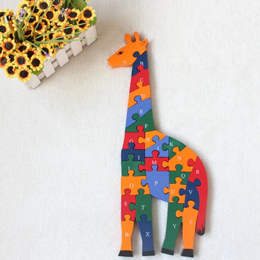 3D Животных Письмо Математика Новый Жираф Игрушка Игра-Головоломка Деревянные