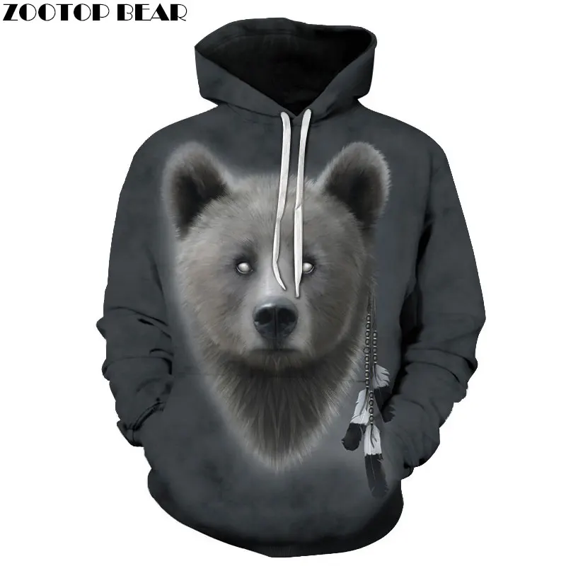 Толстовки с капюшоном и принтом медведя мужской спортивный костюм пуловер