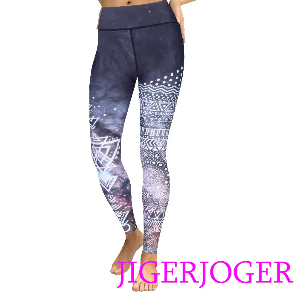 JIGERJOGER Brown Galaxy Aztec printed Women's yoga Leggings high Rise cropped pant fitness compression tights free drop shipping |