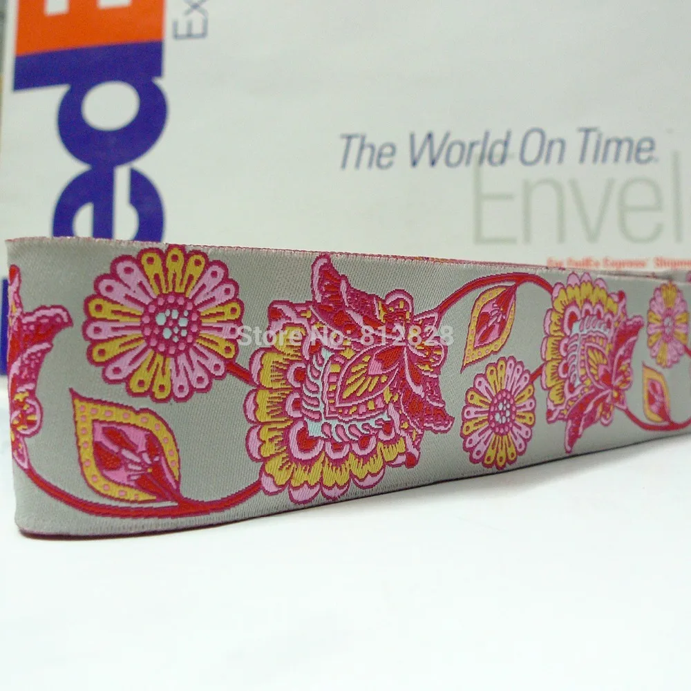 1 1/2 'ར мм широкий цвет цветы серый тон тканая жаккардовая лента|jacquard ribbon|woven