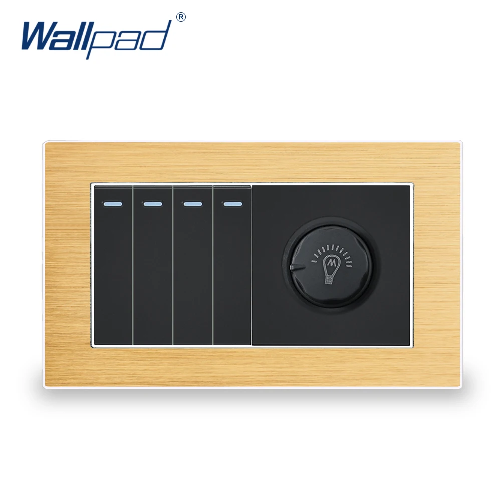 4 Gang 2 позиционный переключатель с диммер переключатель Wallpad люксовый настенный светильник переключатель атласная металлическая Панель с серебряной границы 146*86 мм