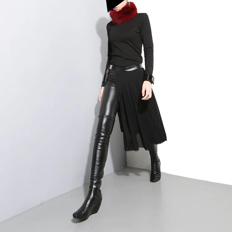 2016 женские Для женщин черный плиссированная юбка миди шифон Регулируемая