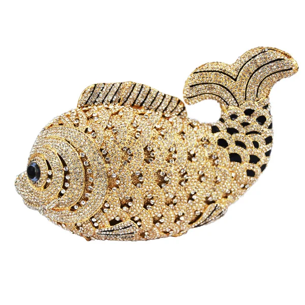 F fish bag Стильная Роскошная вечерняя сумочка с украшением в виде животных, украшенная кристаллами, женская сумочка-клатч с рыбками и стразами, сумка для банкета, милые золотые вечерние сумочки, дамская сумка - Цвет: F fish bag