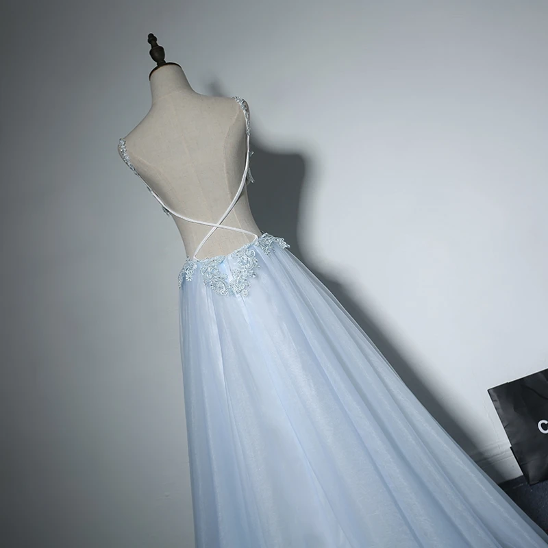 Light Sky Blue Long Prom Dresses Sexy Backless 8th Grade Women Lace Formal Evening for Graduation Gown Promdress | Свадьбы и