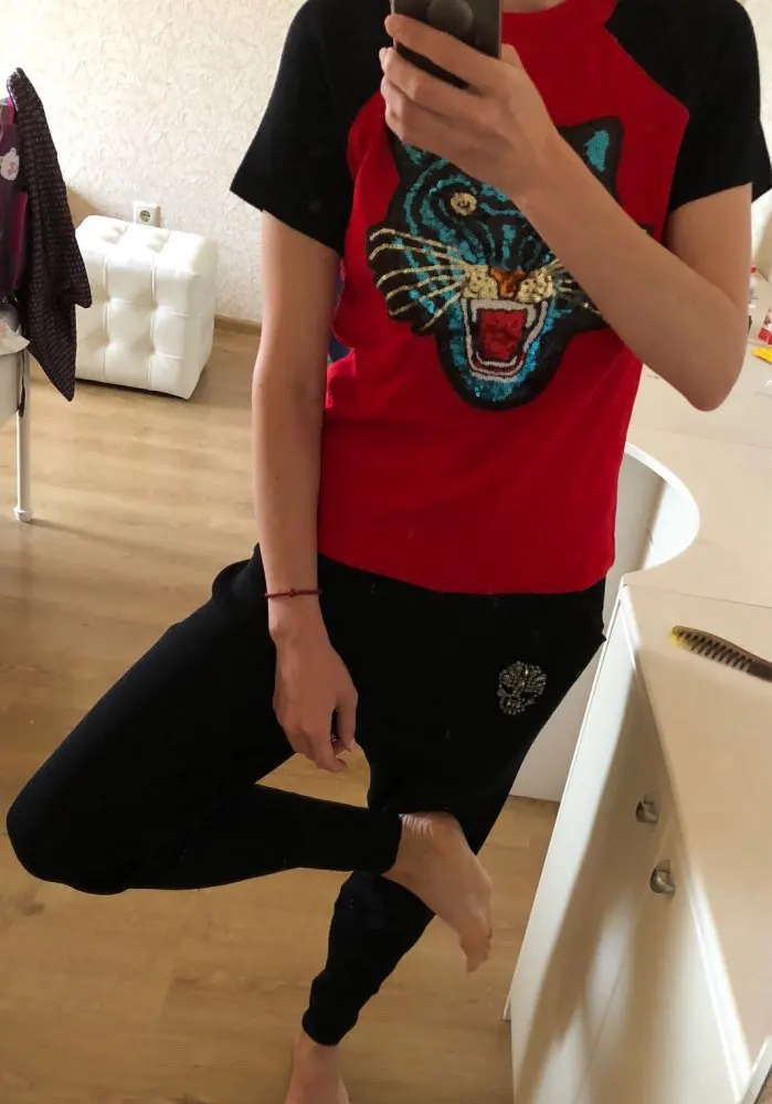 ALPHALMODA, летний женский свитер с коротким рукавом с блестками и изображением тигра+ штаны с брошью из кристаллов, 2 шт., модные костюмы, 3 цвета