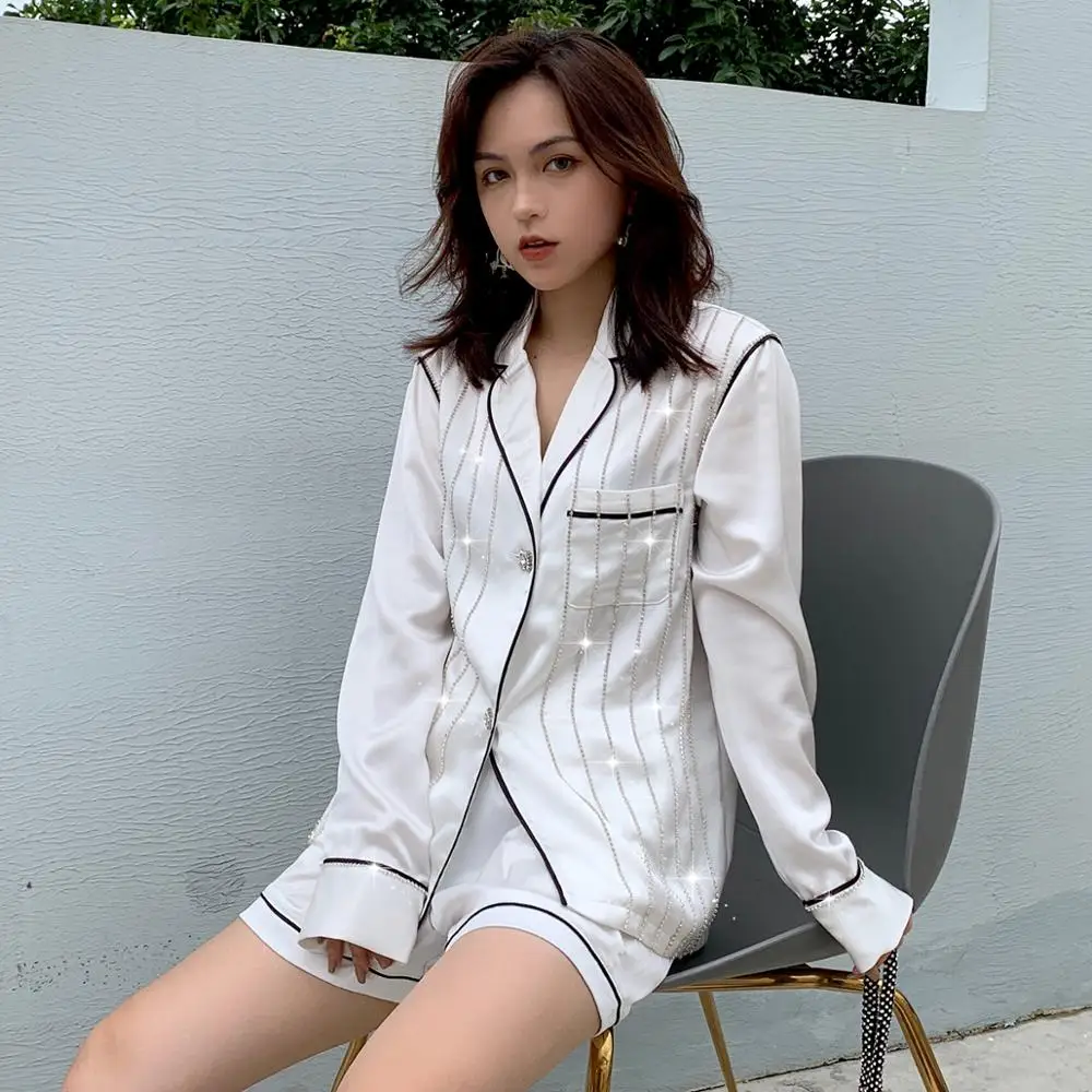 WHITNEY WANG 2019 летняя модная уличная Пижама стильная шикарная блузка с бриллиантами и