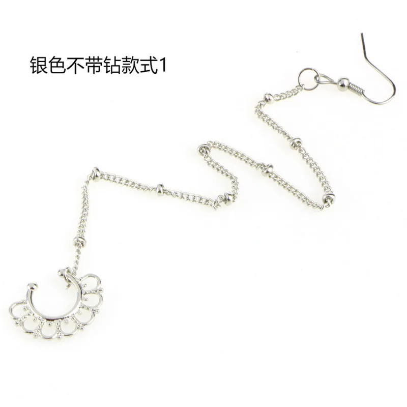 Хрустальные кольца и штифты для носа женщин не пирсинг u-образная цепочка серьги