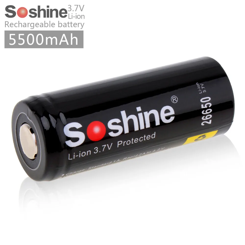 Soshine 3 7 в 5500 мАч 26650 перезаряжаемая батарея литий ионная литиевая с защищенной