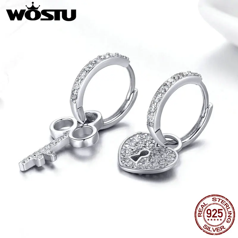 WOSTU 925 пробы серебряные висячие серьги с цирконием сердце любовь FNngle серьги для женщин Свадебные Роскошные ювелирные изделия FIE577