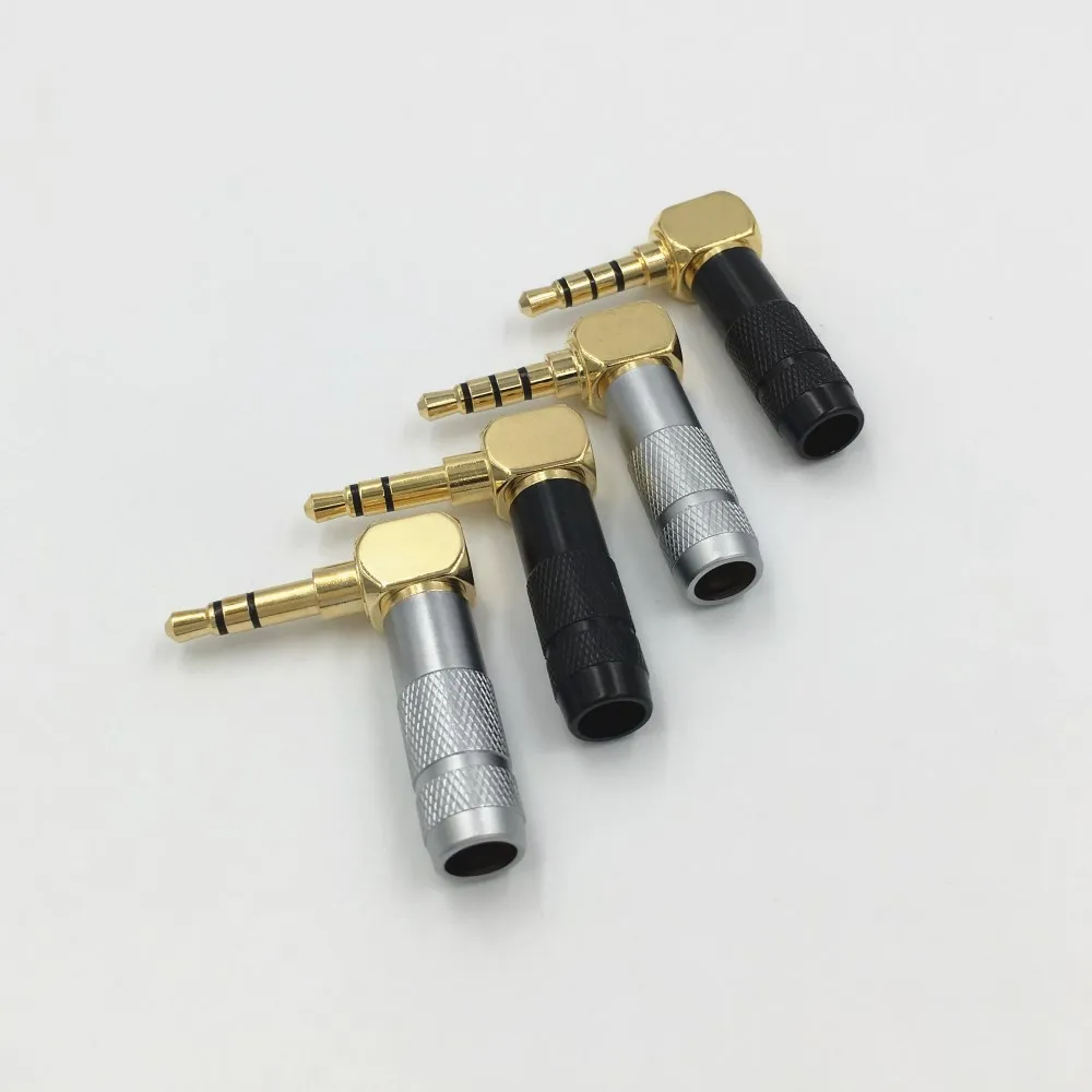50Pcs Right Angle 3.5mm 3 4 Pole Audio Jack 3.5 Stereo Male Plug for DIY Repair Headphone Earphone 6mm cable Black and Silver |