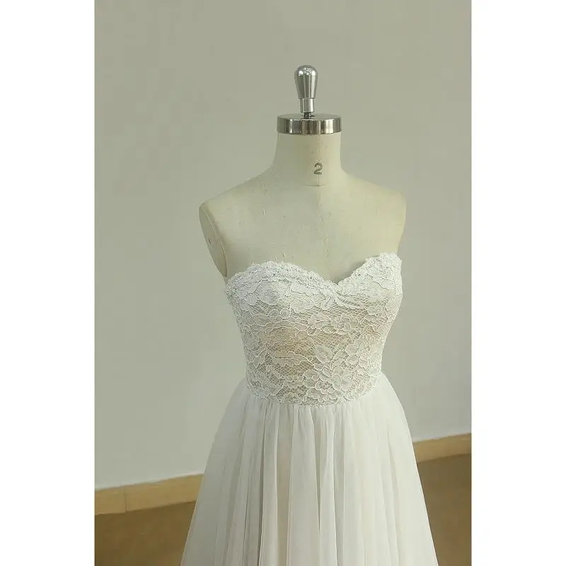 Тюлевое кружево цвета слоновой кости ТРАПЕЦИЕВИДНОЕ свадебное платье в пол