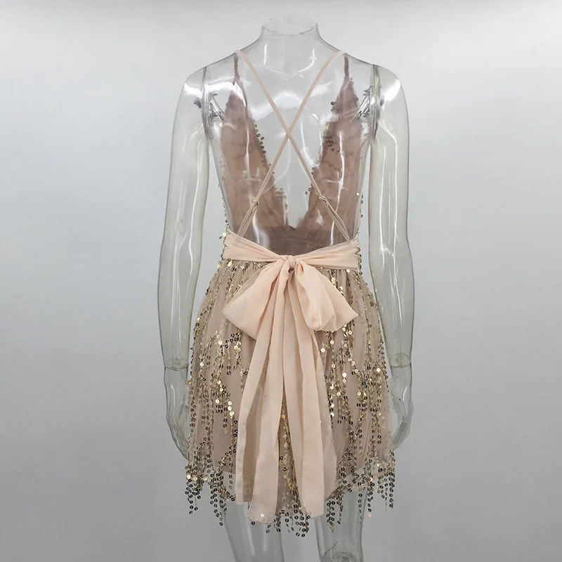 

beach summer dress women sequin embroidery elegant sundress Bow casual sexy dress short dress
