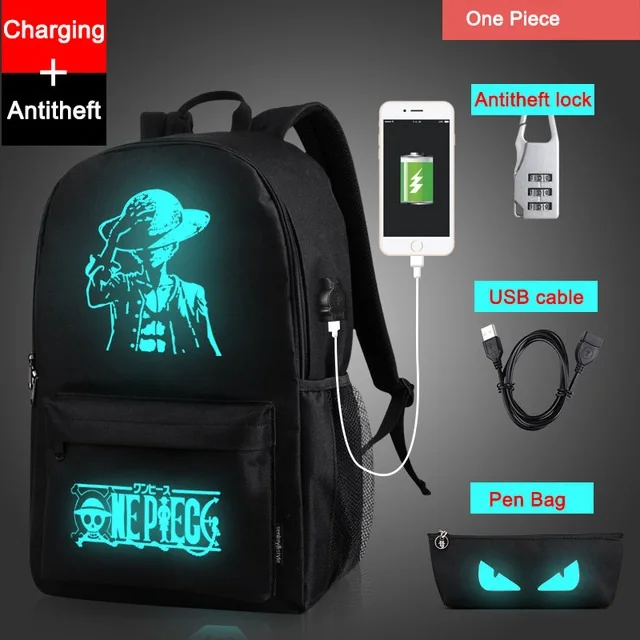 pirates USB black Модные рюкзаки для студентов, светящиеся анимационные школьные сумки для мальчиков и девочек-подростков, USB зарядка для компьютера, противоугонная сумка для ноутбука - Цвет: pirates USB black