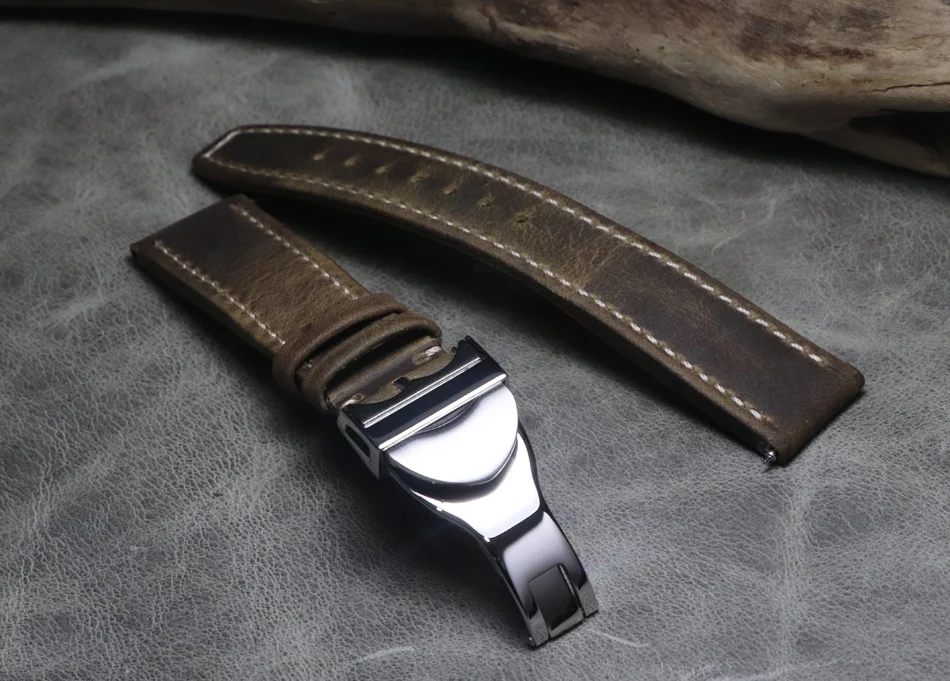 Vintage Brown Handmade Crazy Horse Leather Watchband strap 20mm 21mm 22mm Genuine Calf Leather Watch Band Strap For IWC