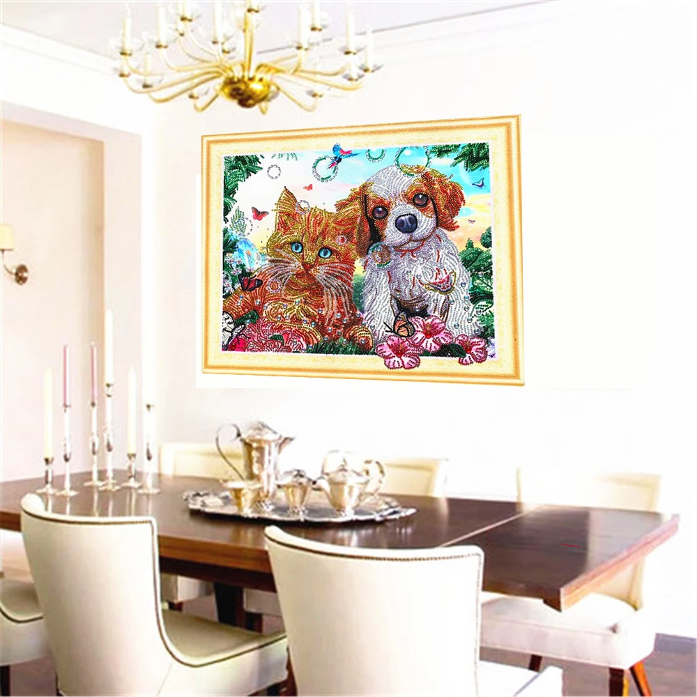 Картина из страз в виде милой собаки и кошки 40x50 мозаика сделай сам вышивка
