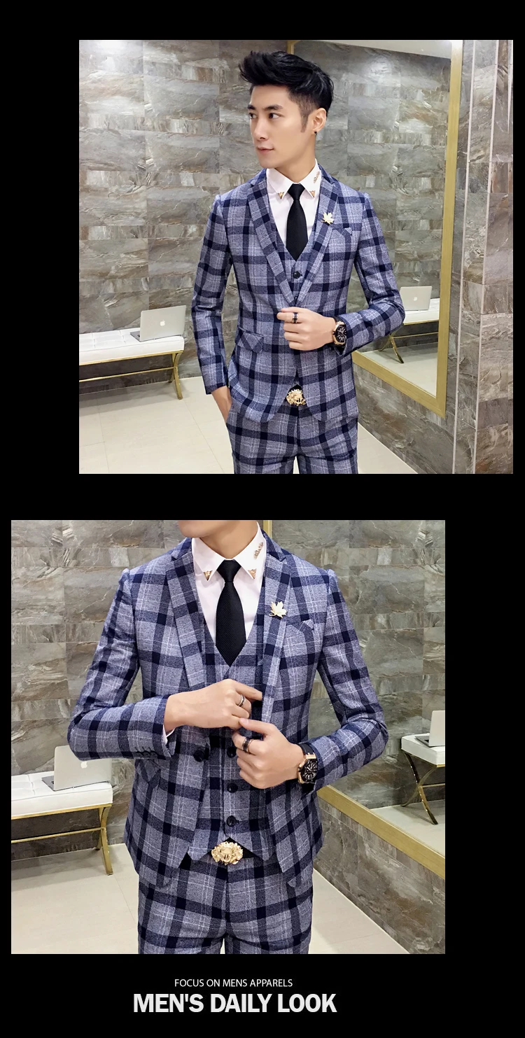 Для мужчин костюм, пиджак в клетку SM L, XL, XXL, XXXL Тонкий Подходит Для мужчин пиджак Мужская, в деловом, повседневном стиле костюм пальто