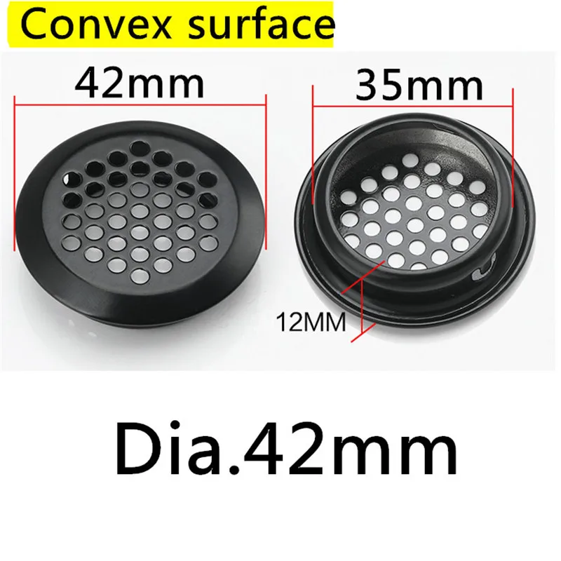 Convex Dia.42mm 4 шт. dia.30 мм/35 мм/40 мм/42 мм/65 мм черный шкаф вентиляционное отверстие решетка решетчатое отверстие из нержавеющей стали плоская поверхность выпуклая поверхность - Цвет: Convex Dia.42mm