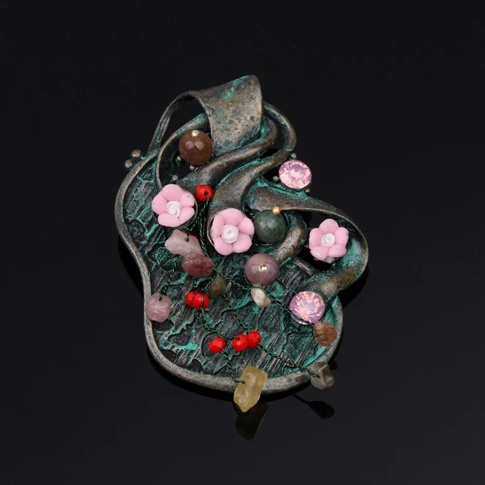 Высокое качество Корея Винтаж Стиль каменные цветы броши для женщин ручной