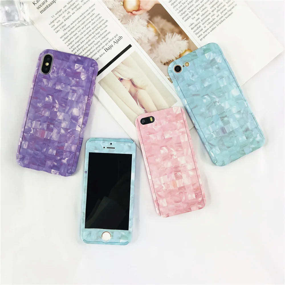 For IPhone 8 Pink Purple Blue Phone Cases Gemstone Veins for Plus 360 Degree Full Protective Hard PC Back Cover |