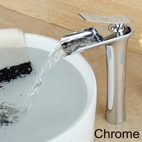 Chrome Водопад высокий Ванная комната раковина кран твердой Медь горячей и холодной воды щетка для смешивания Никель смеситель ELF8900 - Цвет: Chrome