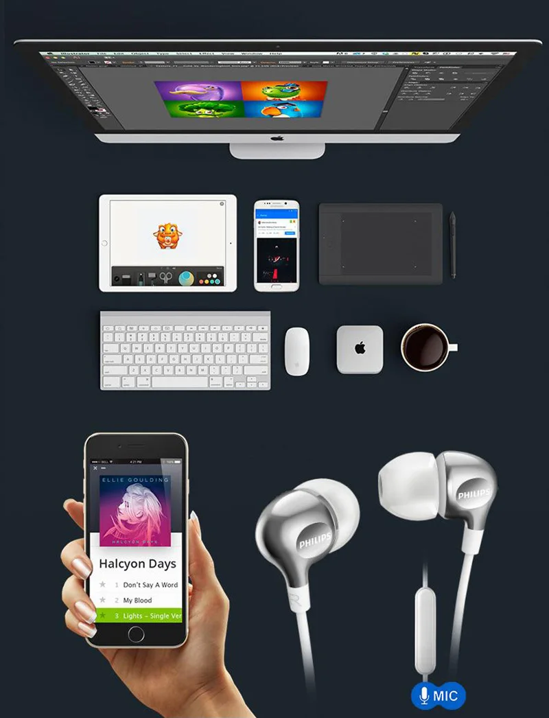 Проводные наушники с контроллером Philips SHE3705 с микрофоном 3,5 мм разъем в ухо стерео бас наушники для LG поддержка официальный