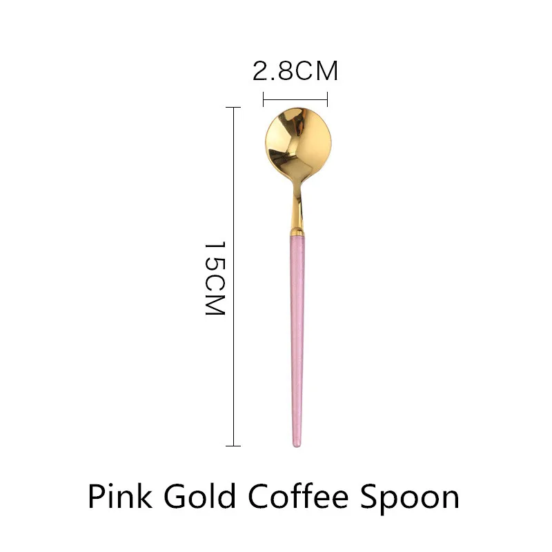 Pink Gold Tea Spoon 1 шт. столовый набор столовых приборов, ножи, вилки, ложки, Западная кухня, столовая посуда из нержавеющей стали, домашние вечерние столовые приборы, набор посуды - Цвет: Pink Gold Tea Spoon