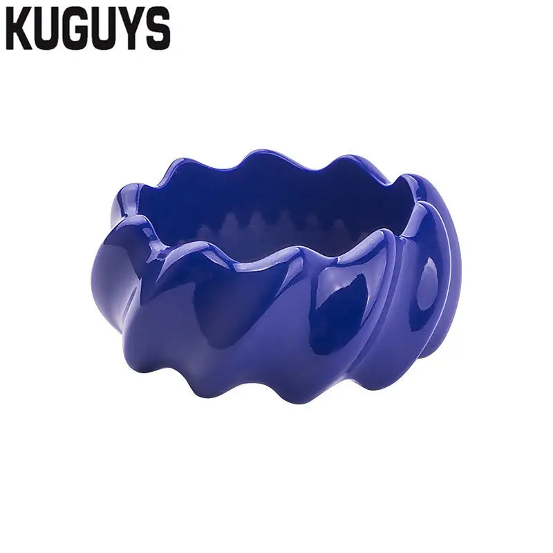 BLUE KUGUYS, модные ювелирные изделия из смолы, Красочные Широкие браслеты для женщин, Круглый геометрический волнистый спиральный Большой браслет, трендовые аксессуары - Окраска металла: BLUE