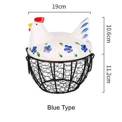 Blue Креативная керамическая корзина для хранения яиц, фруктов, большая емкость, сетка, металлический держатель, украшения для кухни, органайзер, инструменты, аксессуары для дома - Цвет: Blue