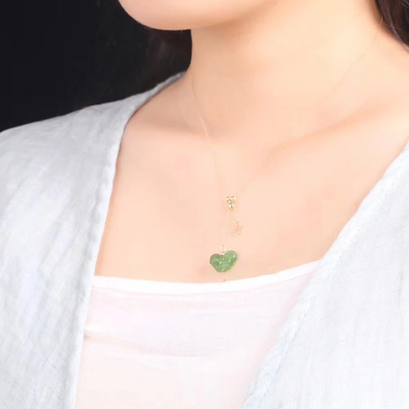 

JoursNeige Green Natural Stone Pendants Carved Butterfly Necklace Lucky For Women Girl Pendant Necklace Clavicle Chain Jewelry