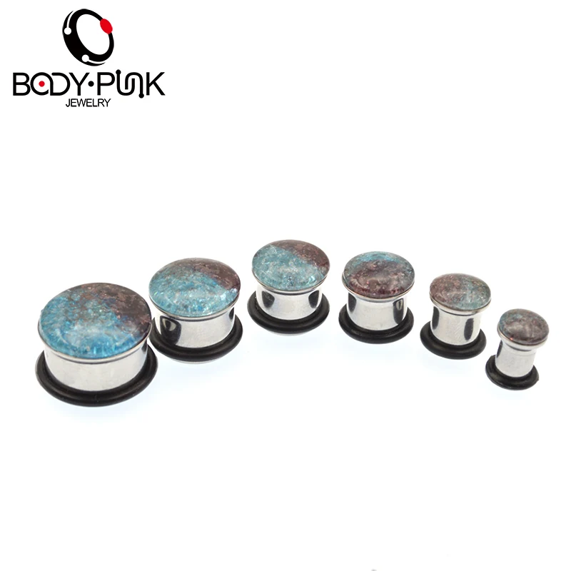 Панковские ушные расширитель для пирсинга уха синие и фиолетовые стеклянные