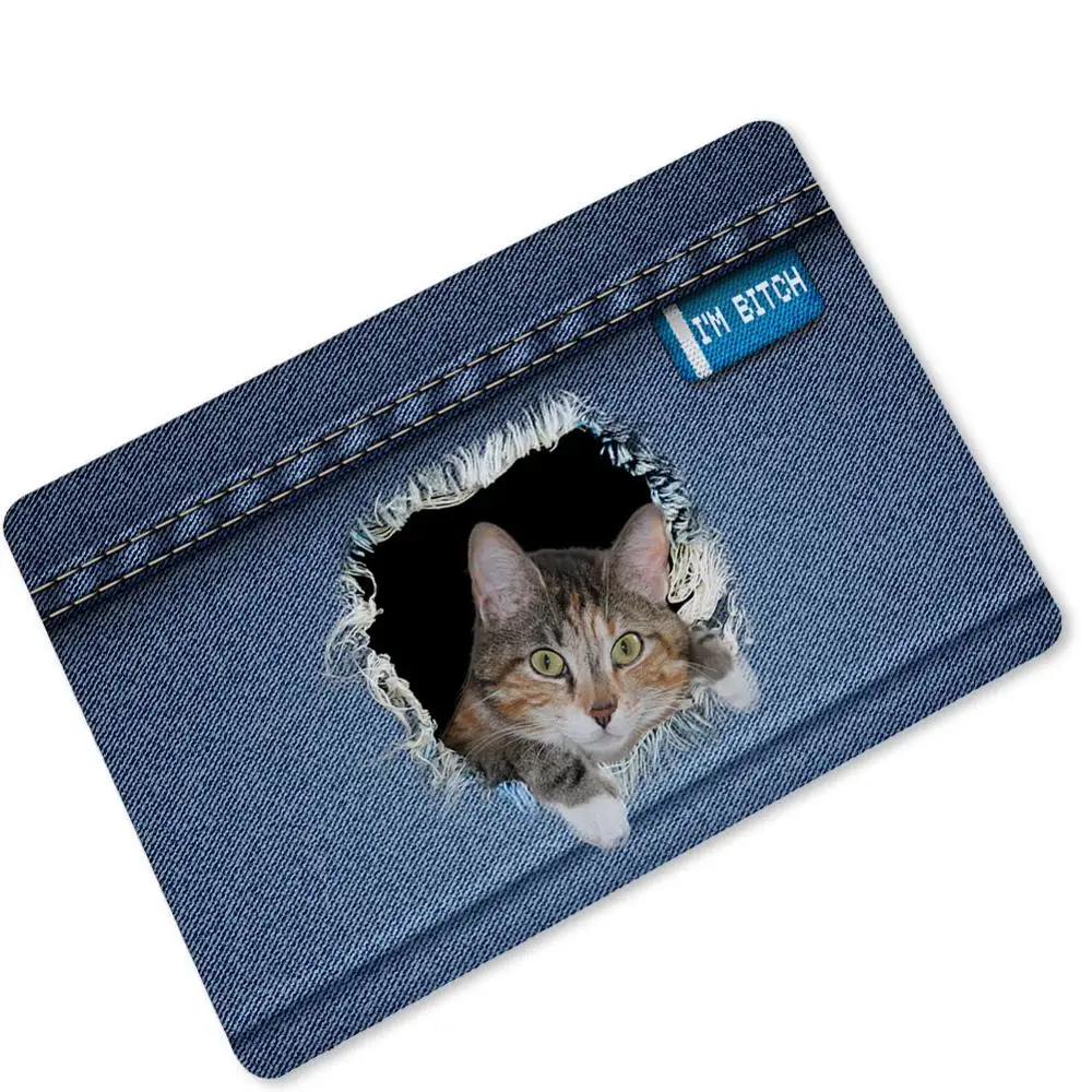 

Creative Denim Rubber Rug Cute Pet Cats dogs 3D Print Carpets for Living room Decor Rugs bathroom kitchen Entrance Non-slip Mat