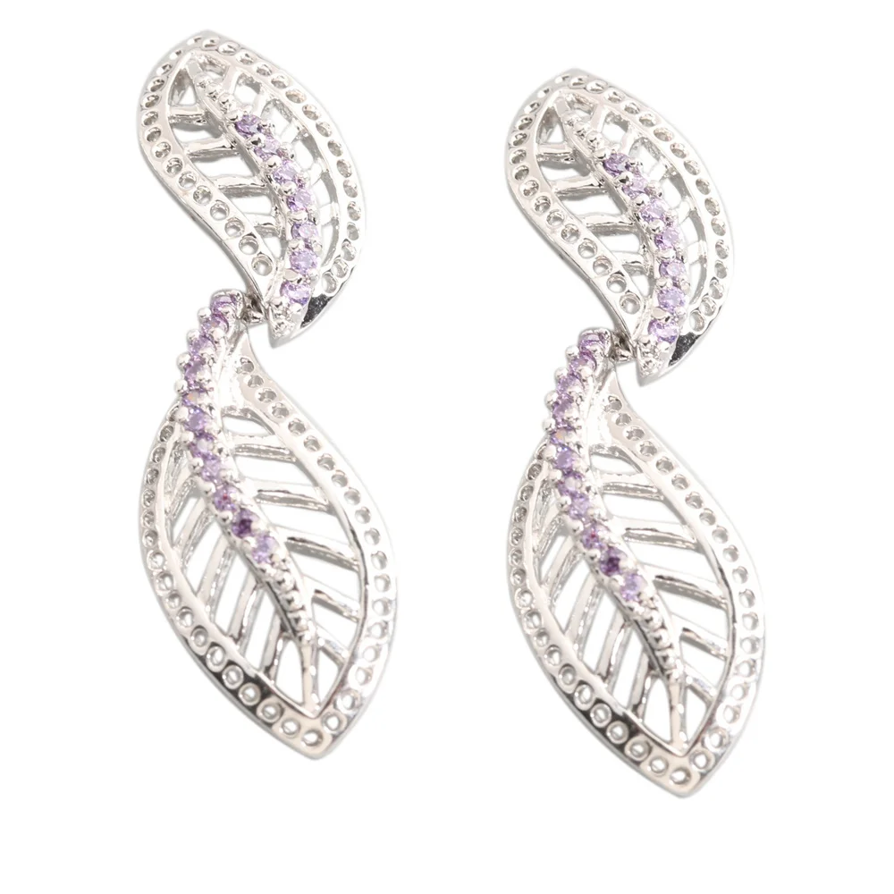 

Leaf shape Purple Stone 2*2mm Semi-precious Silver Cool For Womens Stud Earrings ED0397