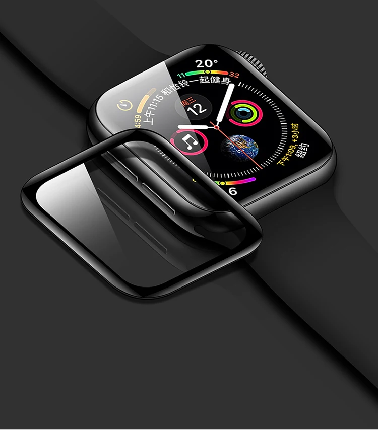 black Закаленное стекло для Apple Watch 4 44 мм 40 мм iWatch band 42 мм 38 мм 3D 9H защитный чехол для экрана Apple watch 3 42/38 мм аксессуары - Цвет: black