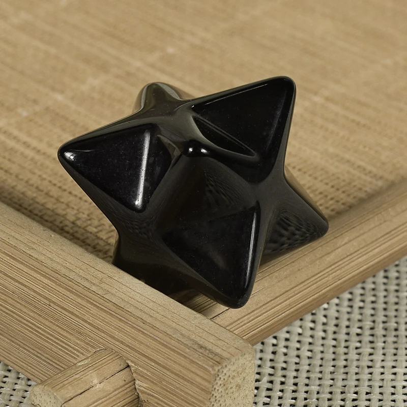 1 шт. натуральный черный обсидиан Меркаба звезда кристалл камень резной точка