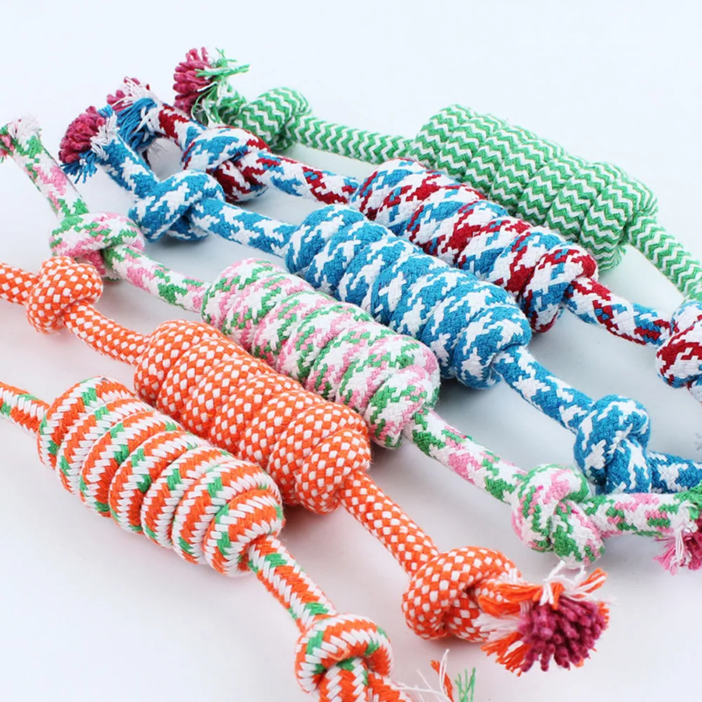 

Pet Toy Cotton Colorful Non-toxic Durable Braided Bone Rope Chew Knot 27cm Safe Chew Toys Tooth Cleaning Gift For Cat Rope Toy