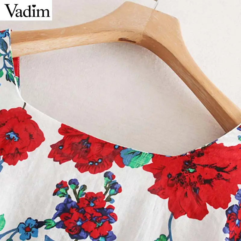 Vadim women floral print blouse half sleeve button design square collar shirts casual retro chic female blusas tops DA476 |